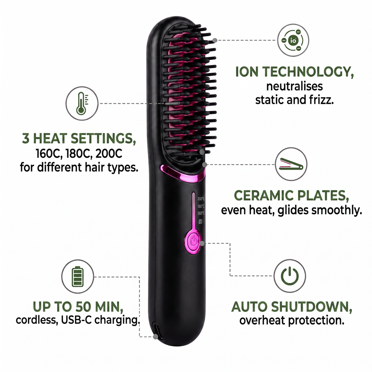 Norillo® - GlideStyle - Cordless Heated Brush for Smooth Hair in Minutes