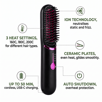 Norillo® - GlideStyle - Cordless Heated Brush for Smooth Hair in Minutes