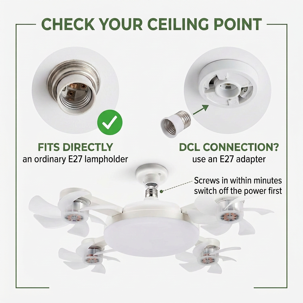 Norillo® - BreezeSocket - Ceiling Fan With Light That Screws In Within Minutes