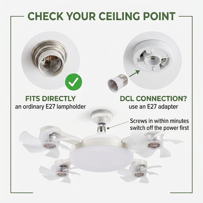 Norillo® - BreezeSocket - Ceiling Fan With Light That Screws In Within Minutes