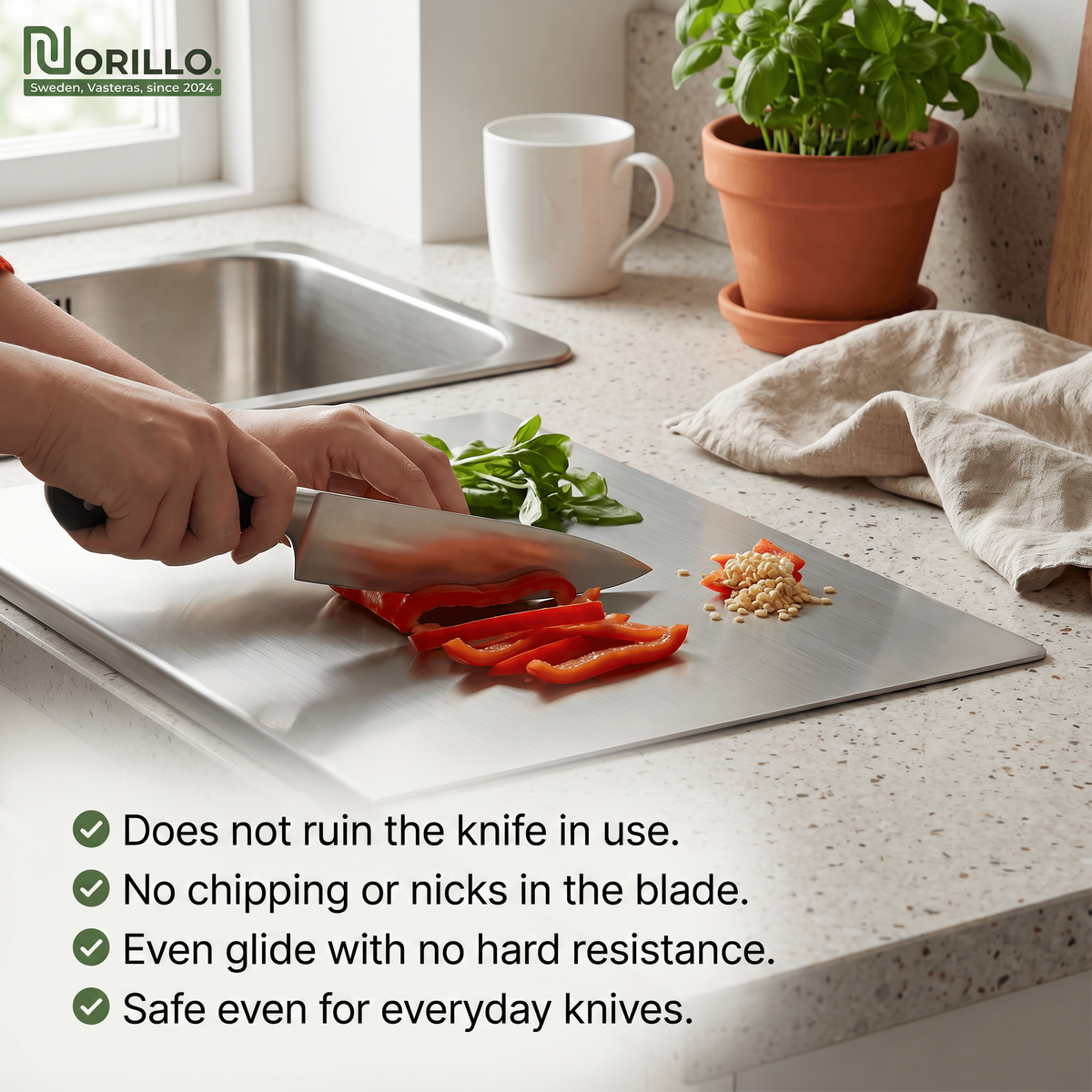 Norillo™ - Hygienic & Bacteria-Resistant - Stainless Steel Chopping Board