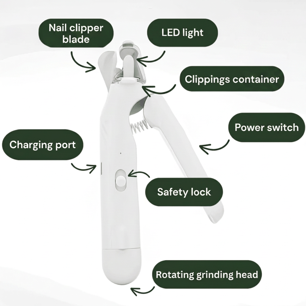 Norillo™ - 2-in-1 Pet Nail Clipper with LED Light That Prevents Splitting