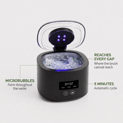 Ultrasonic cleaner callouts reaches every gap microbubbles 5 minutes