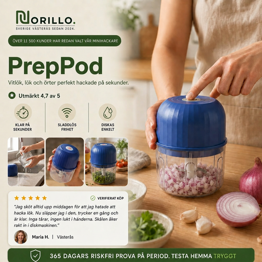 Norillo® - PrepPod - Cordless Mini Chopper for Garlic, Onion & Herbs in Seconds