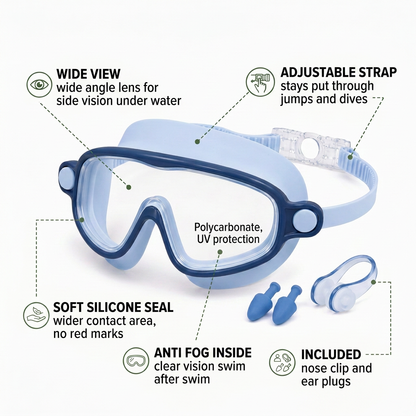 Norillo® - ClearDive - Kids' Swimming Goggles That Stay Put Without Tangled Hair