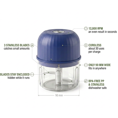 Norillo® - PrepPod - Cordless Mini Chopper for Garlic, Onion & Herbs in Seconds