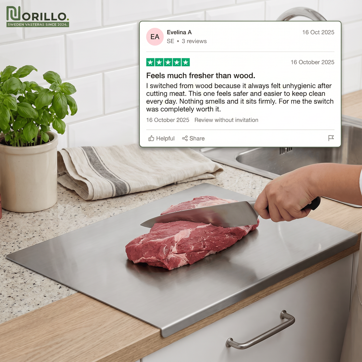 Norillo™ - Hygienic & Bacteria-Resistant - Stainless Steel Chopping Board