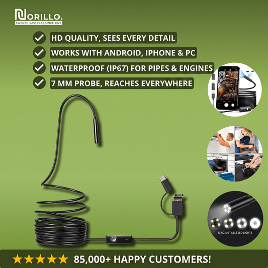 Norillo™ - Flexible HD Endoscope Camera with 6 Adjustable LED Lights