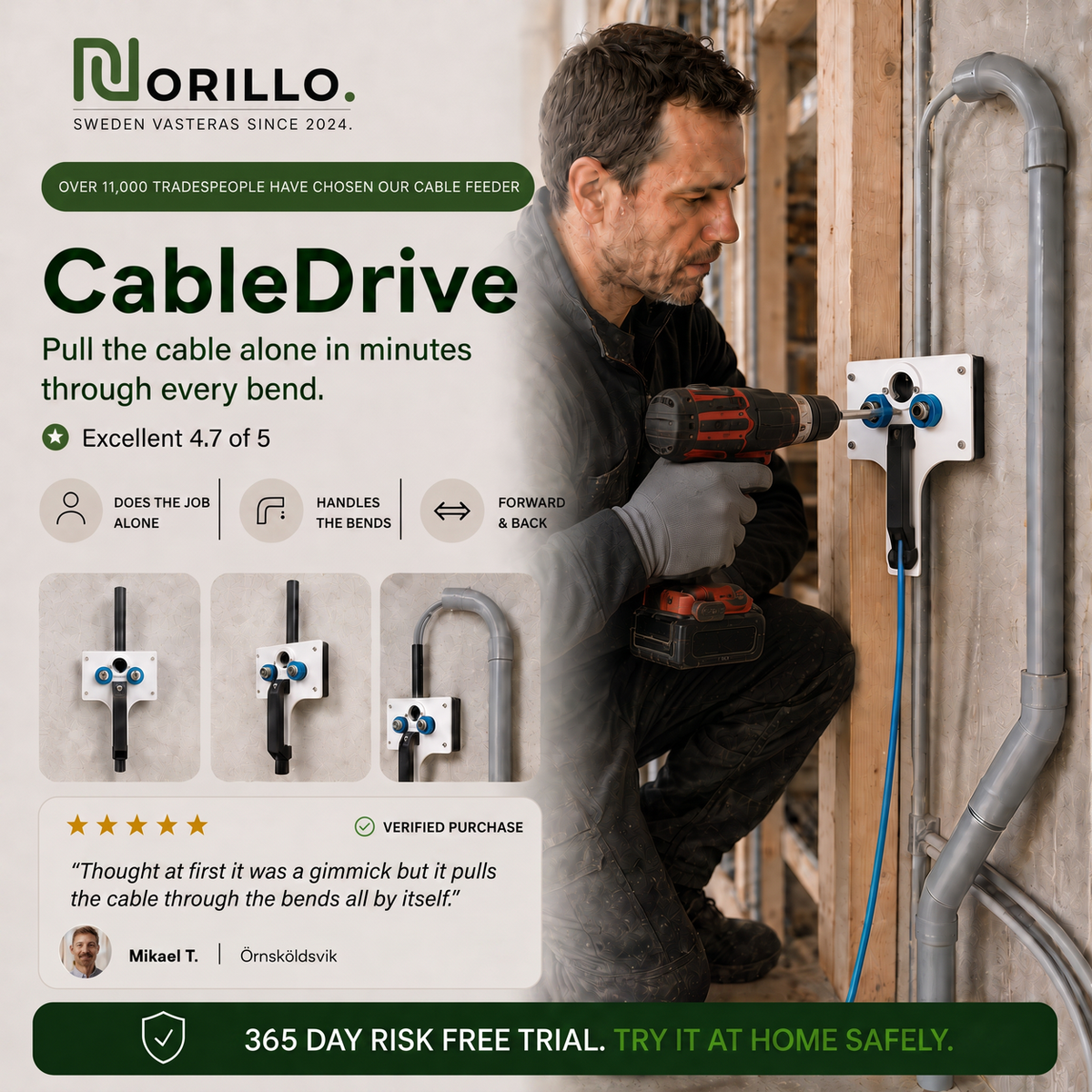 CableDrive tradesperson using the tool on site