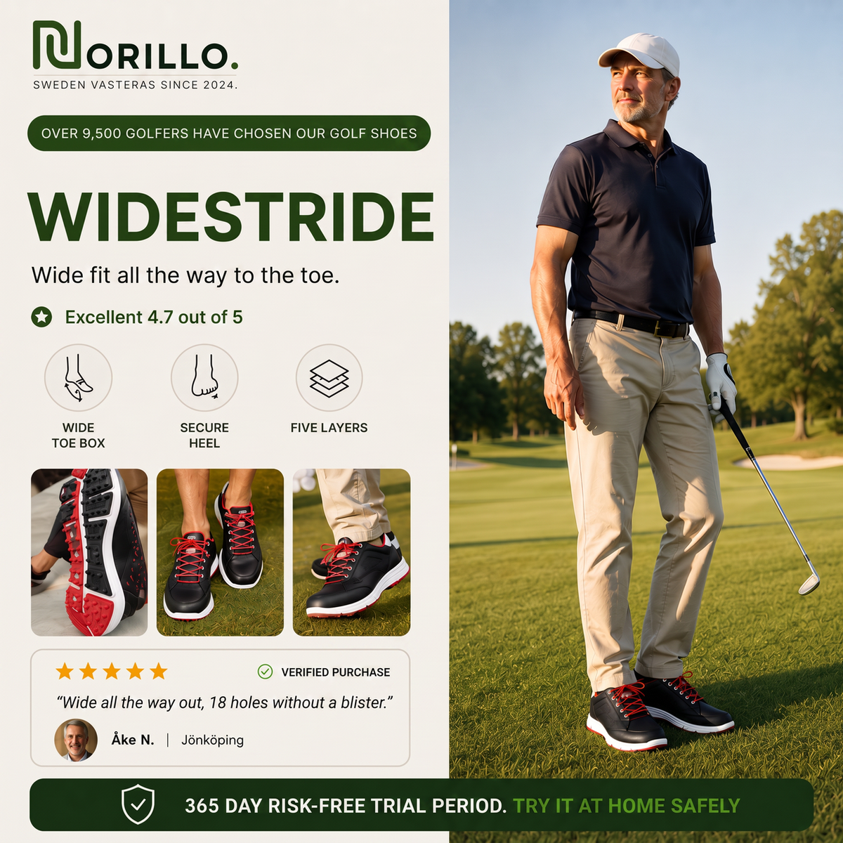 WideStride wide golf shoes