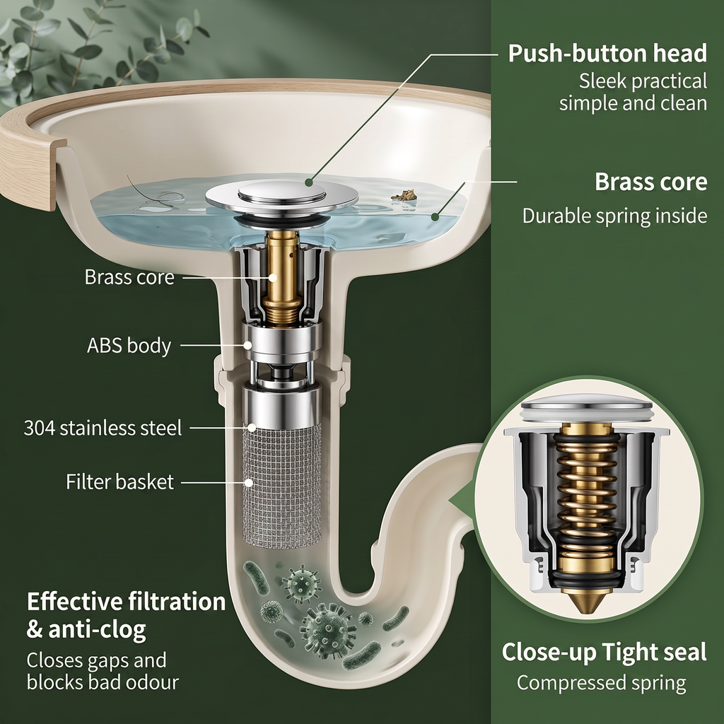 Cutaway view of the drain filter parts