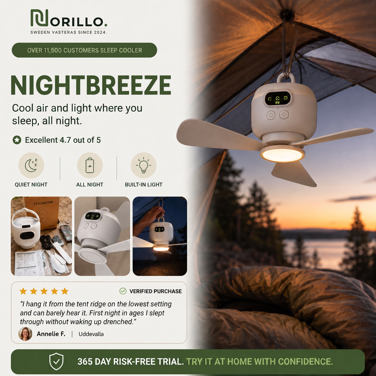NightBreeze tent fan hero