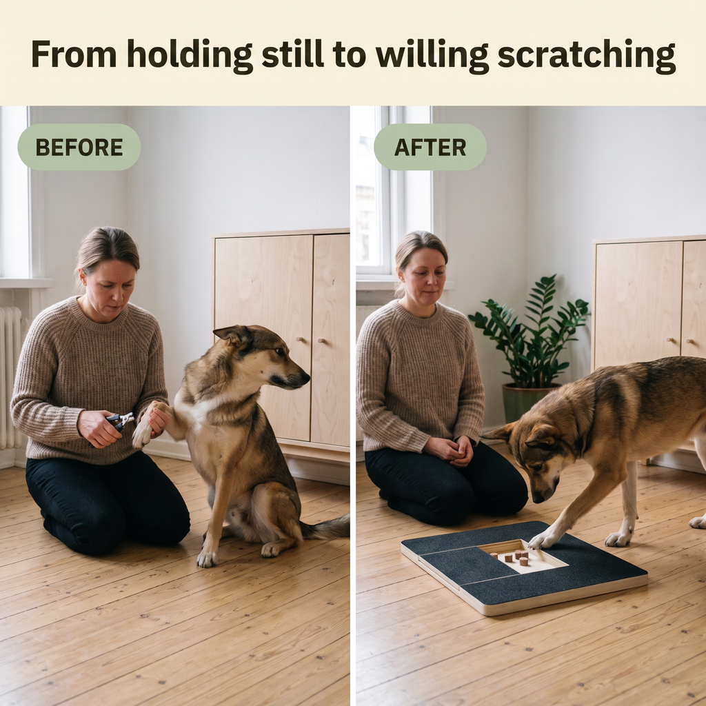 From holding still to willing scratching, before and after