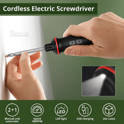 Cordless electric screwdriver: manual and automatic, 280RPM, LED light, USB charging