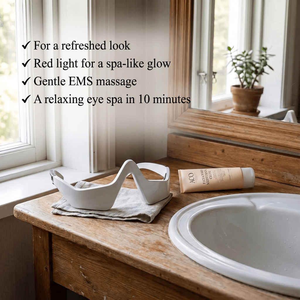 For a refreshed look, red light and gentle EMS eye massage