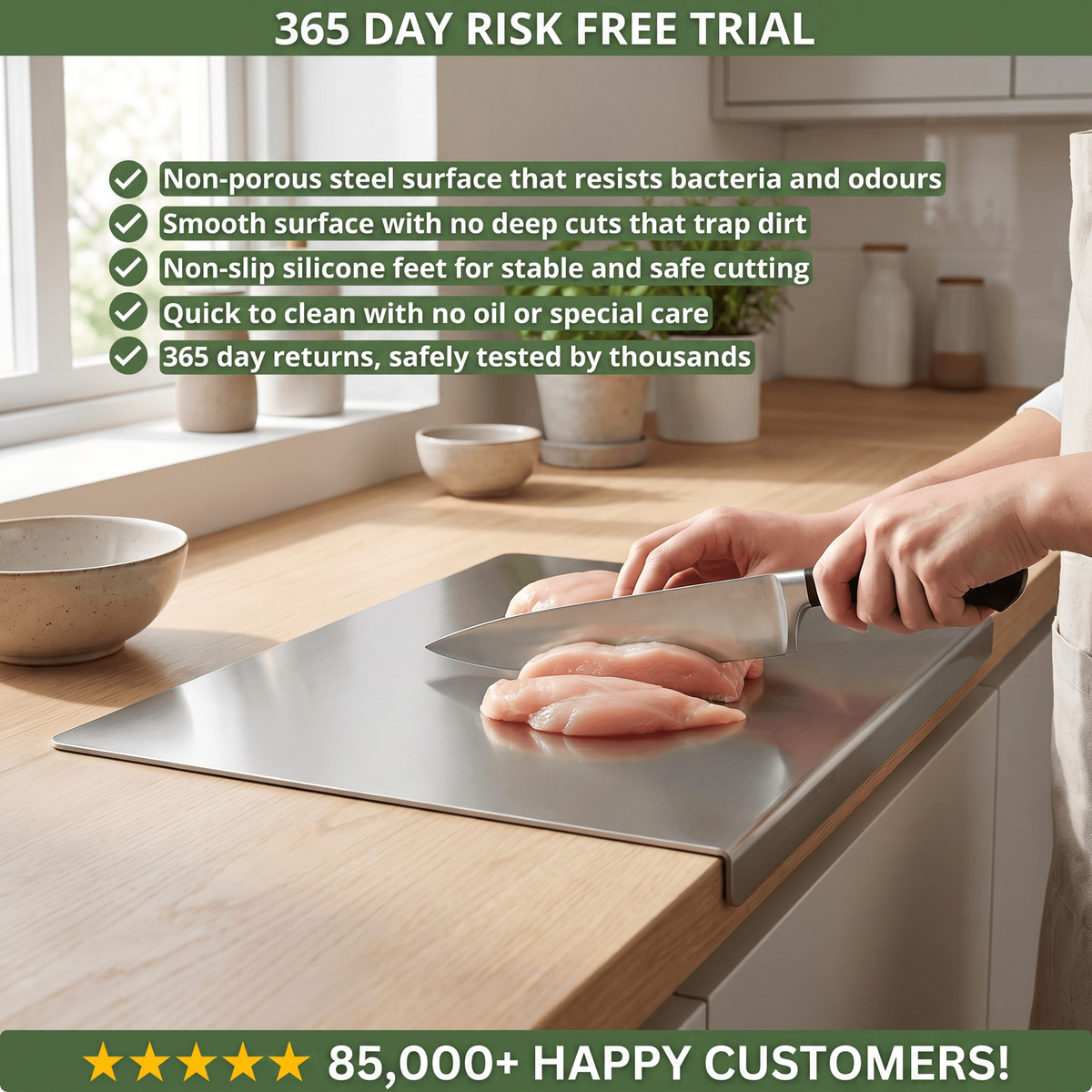 Norillo™ - Hygienic & Bacteria-Resistant - Stainless Steel Chopping Board