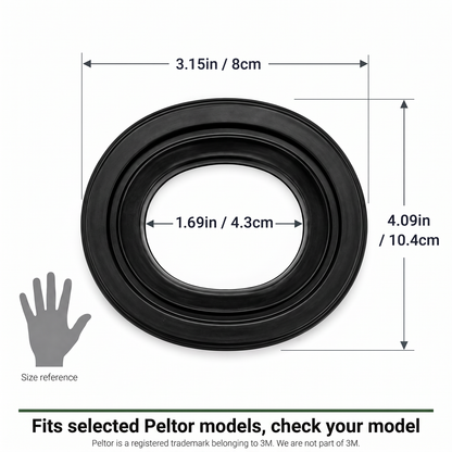 Gel cushion size reference dimensions fits selected Peltor models